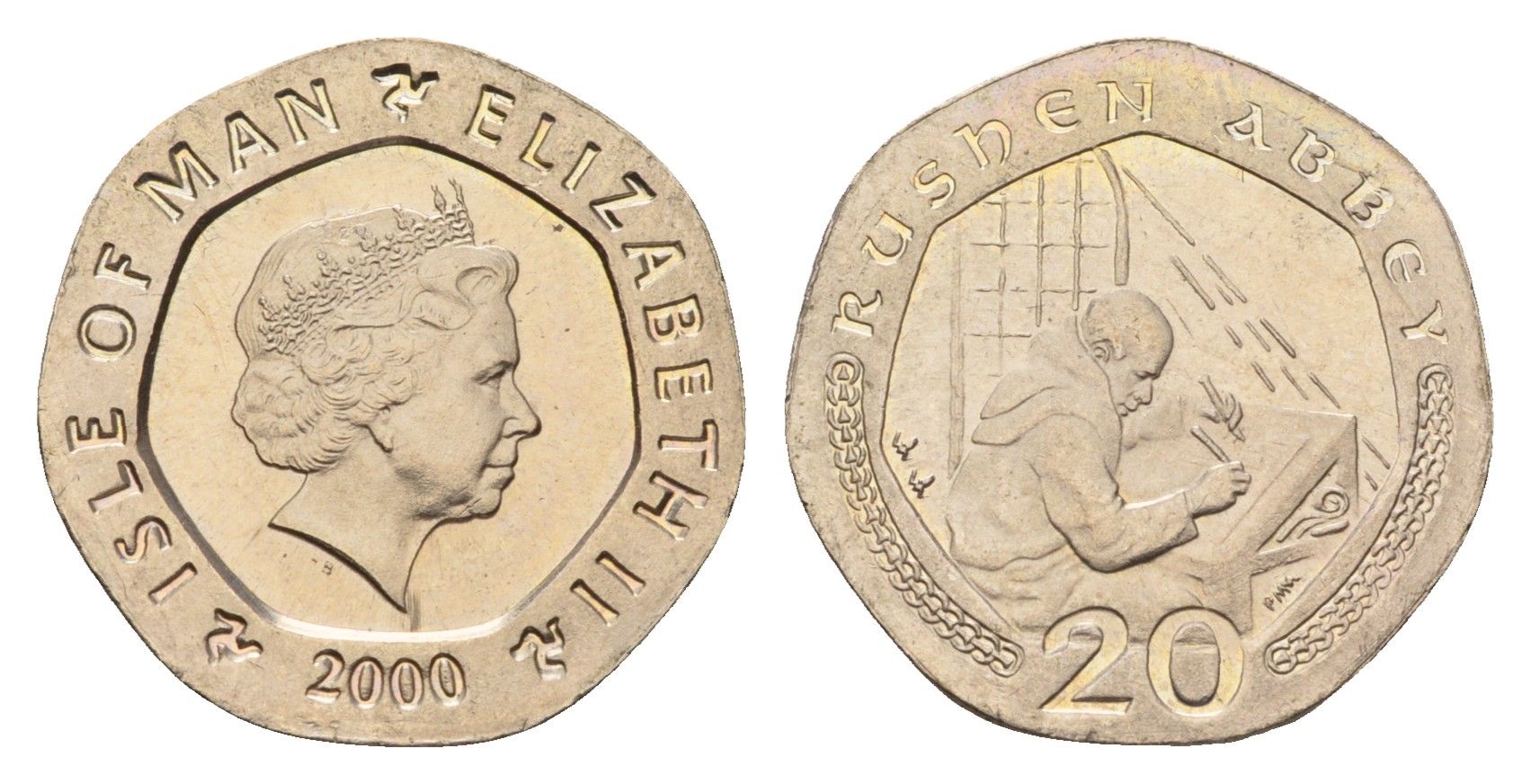 Остров Мэн 20 пенсов 2000 Елизавета II (1952-2022) KM 1040 медно-никель UNC 4121-1213