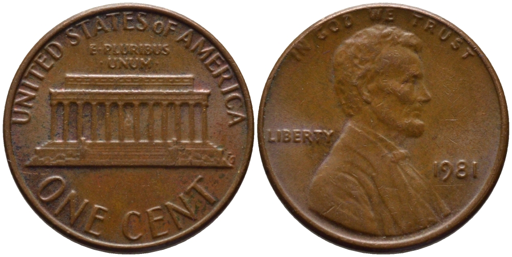 США 1 ЦЕНТ 1981 ЛИНКОЛЬН KM 201 медь цинк 66-1022