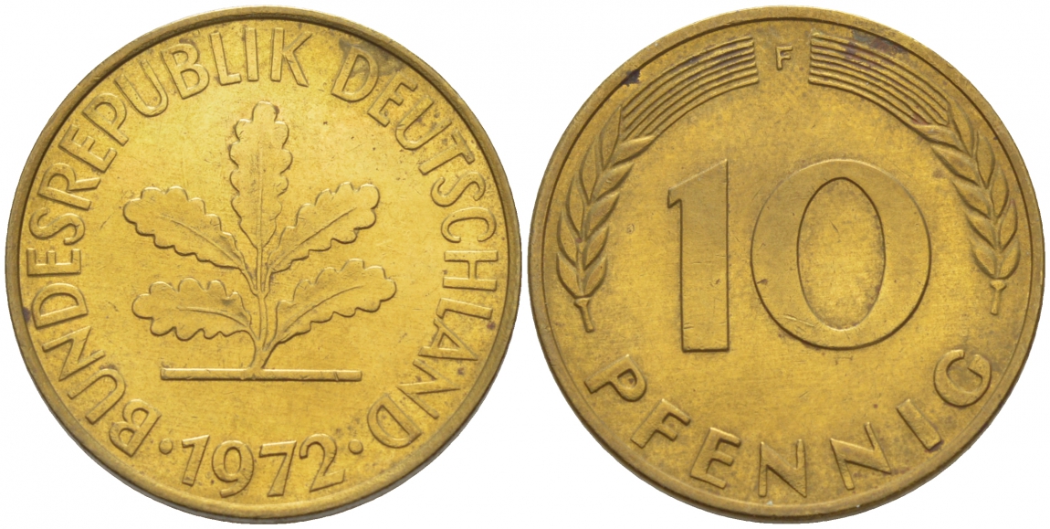 ФРГ 10 ПФЕННИГОВ 1972 F KM 108, J. 383 сталь плакированная латунью 4548-817