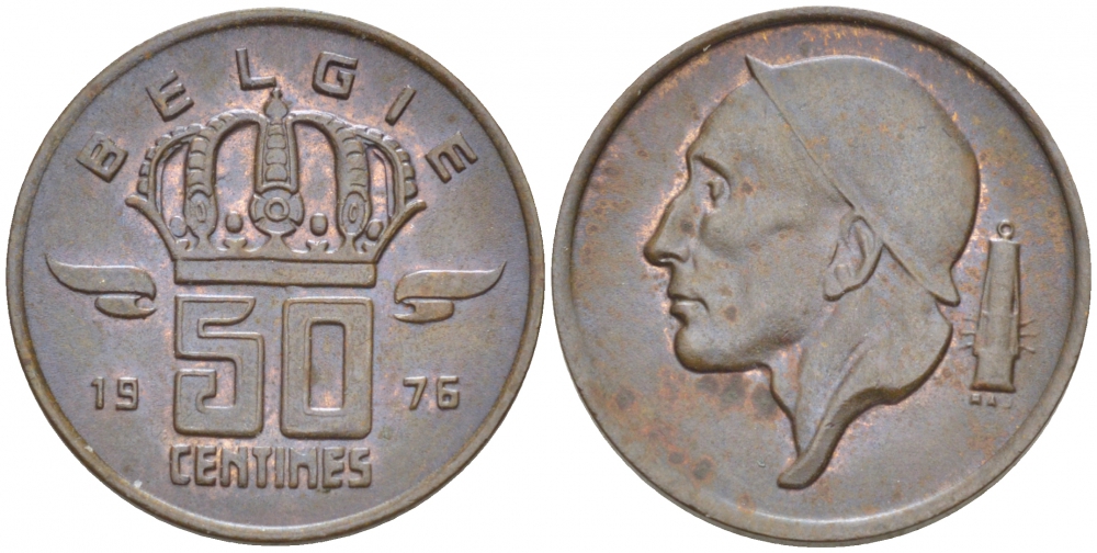БЕЛЬГИЯ 50 САНТИМОВ 1976 BELGIE KM 149.1 бронза 3996-1257