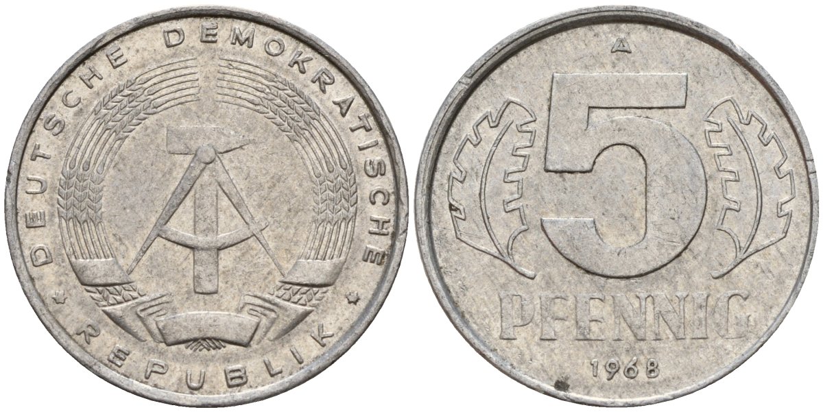 ГДР 5 пфеннигов 1968 A KM 9.1 алюминий 206-1122