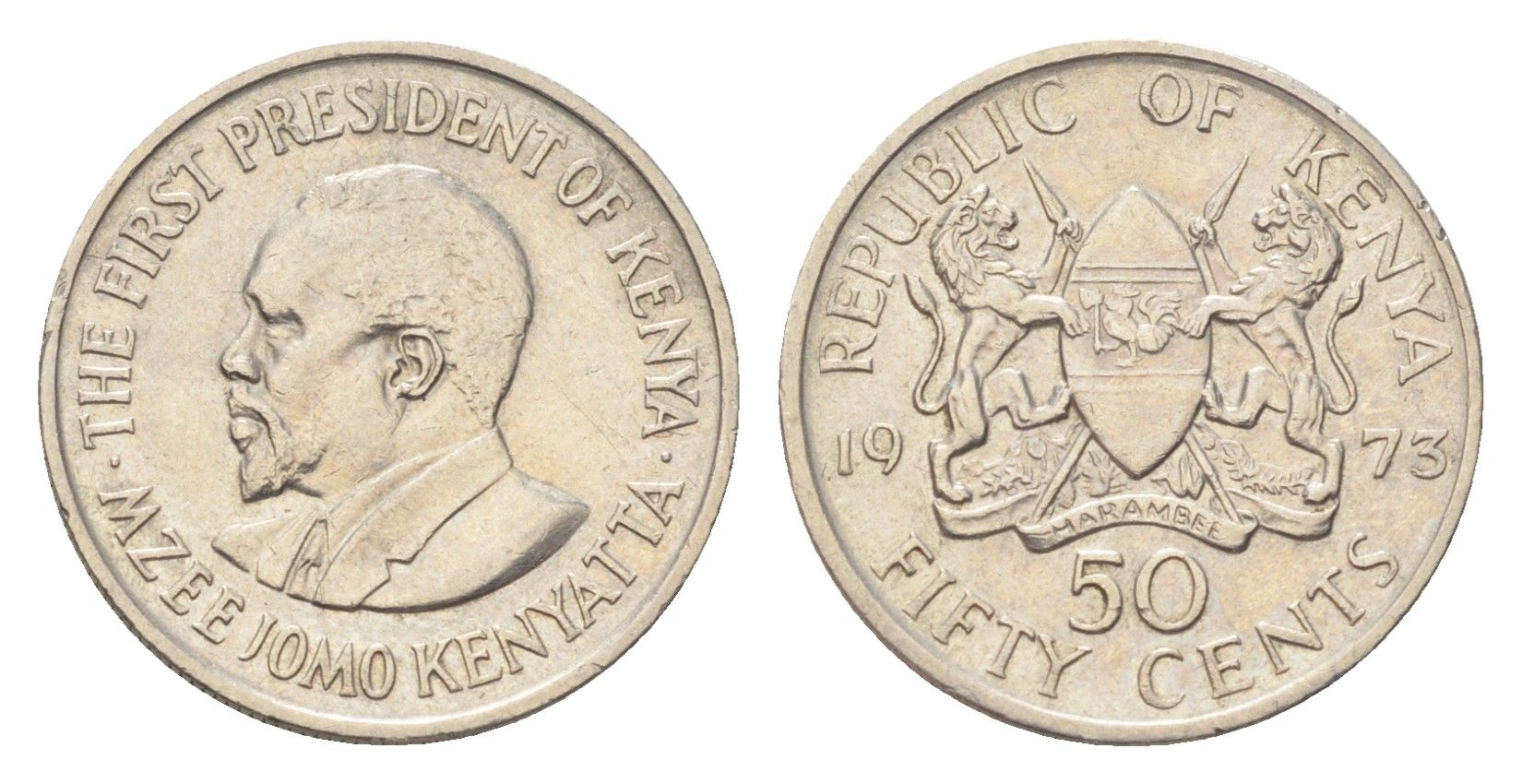 Кения 50 центов 1973 Джомо Кениата KM 13 медно-никель aUNC 4702-814