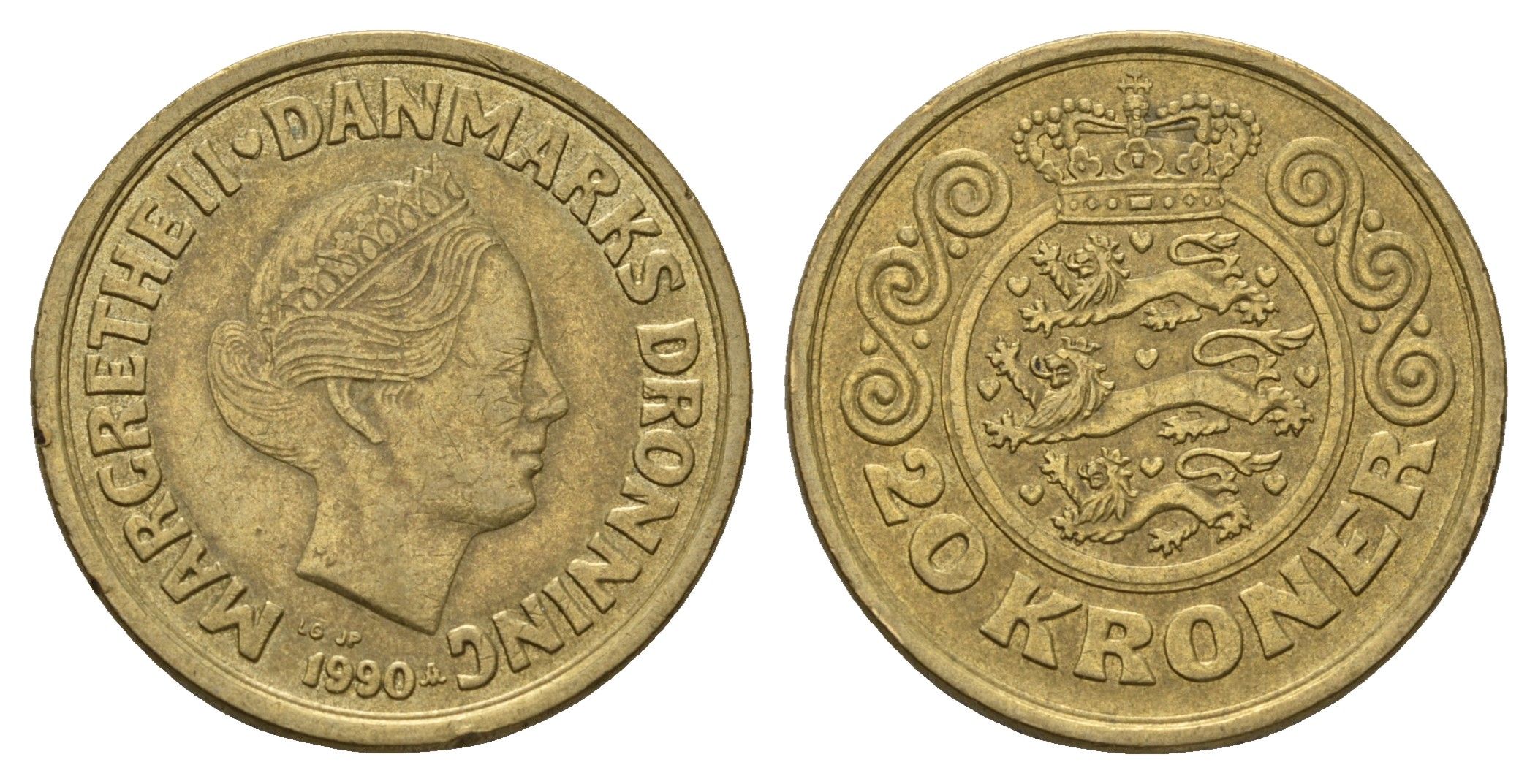 Дания 20 крон 1990 Маргрете II (1972-2024) KM 871 алюминиевая бронза 4670-1142
