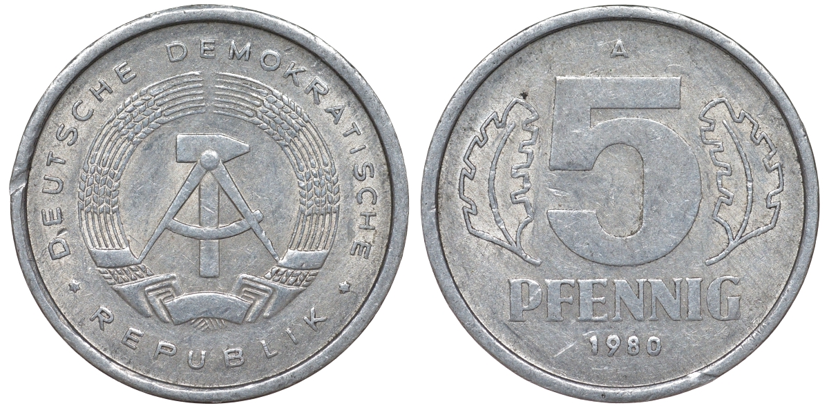 ГДР 5 ПФЕННИГОВ 1980 A KM 9.2 алюминий 62-421