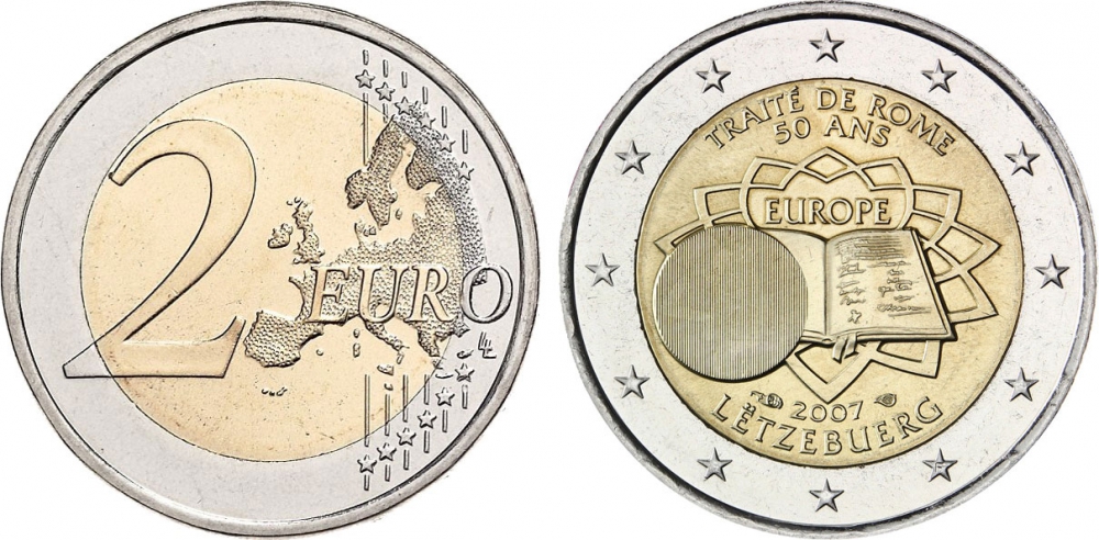 Люксембург 2 евро 2007 50 лет подписания Римского договора KM 94 биметалл UNC 4525-1233