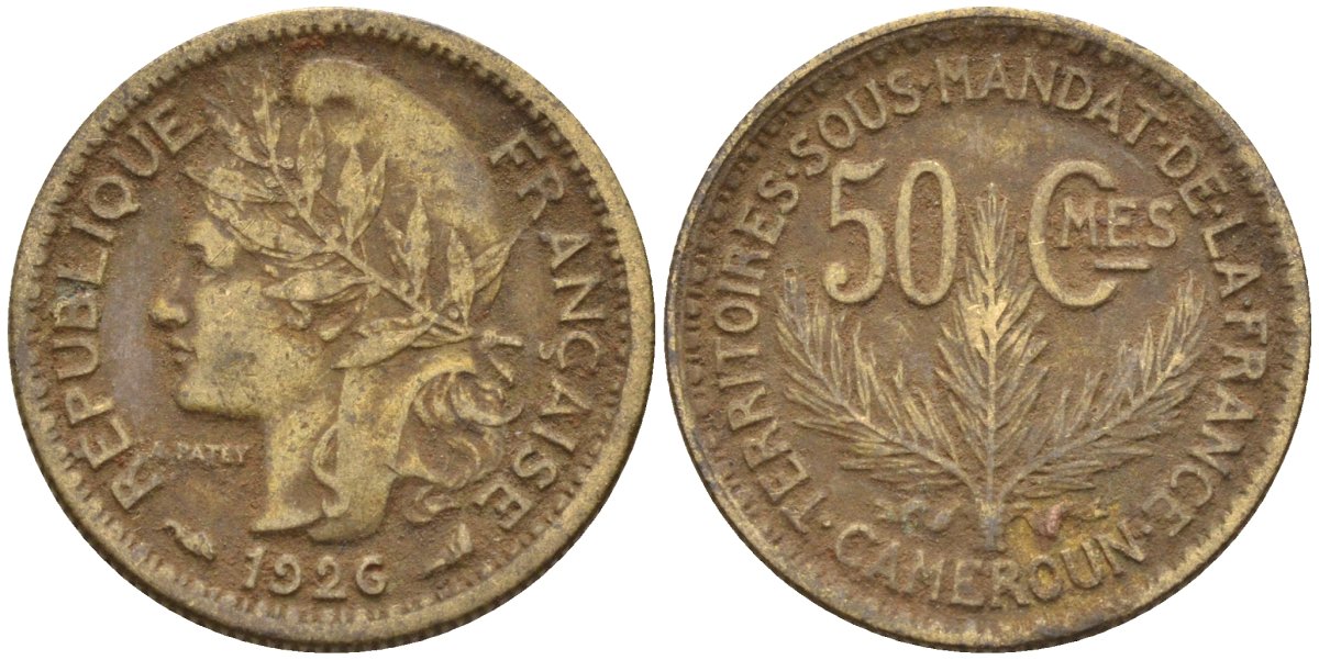 Камерун 50 сантимов 1926 (a), мондвор Париж KM 1 алюминиевая бронза 4164-1249
