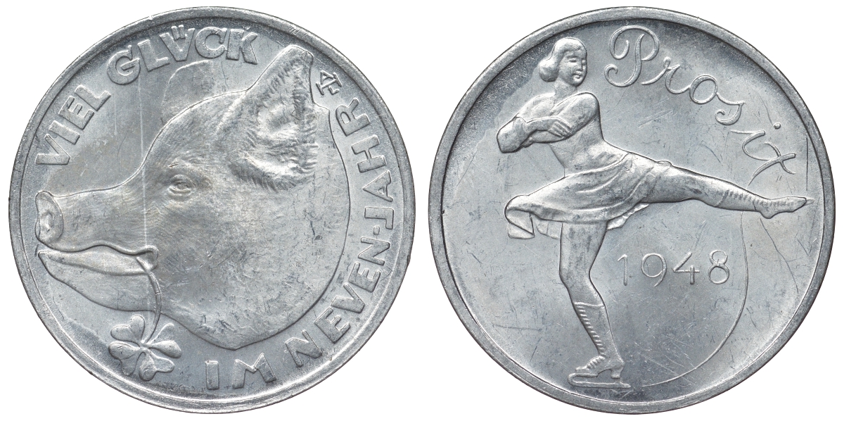 Австрия жетон 1948 удачи в новом году, свинья с клевером и фигуристка алюминий 4121-414
