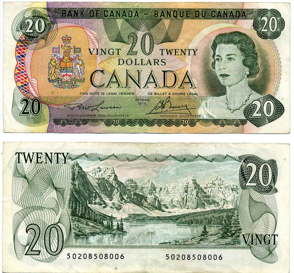 Канада 20 долларов 1979 подписи LAWSON-BOUEY Pick 93а бумага 000-00-00