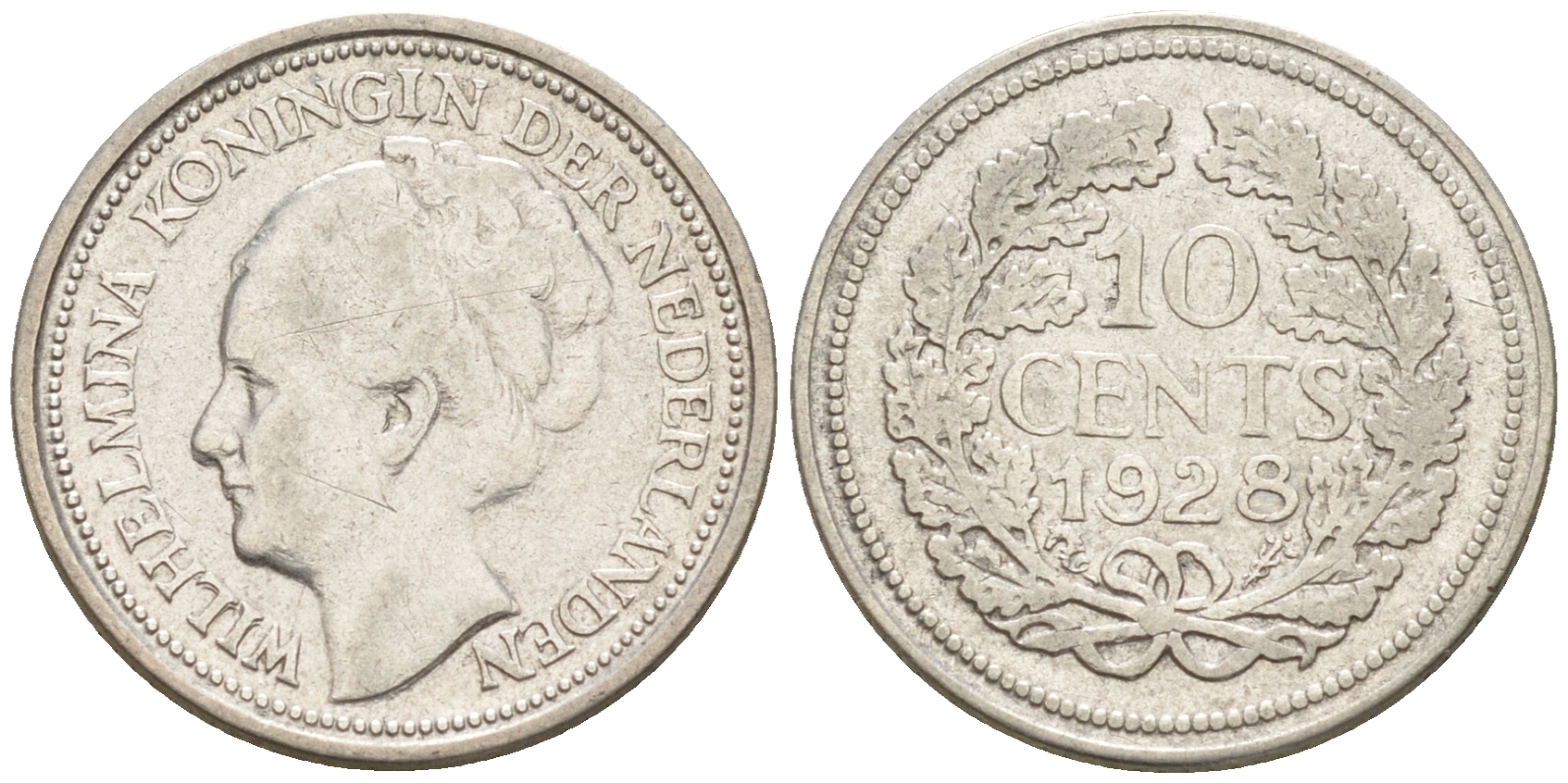 Нидерланды 10 центов 1928 Вильгельмина I (1890-1948) КМ 163 серебро    4160-1232