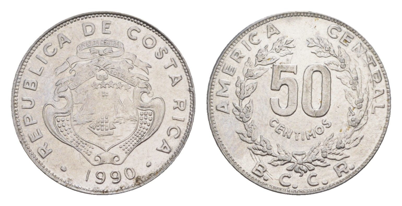 Коста-Рика 50 сентимо 1990 KM 209.1 нержавеющая сталь UNC 4644-351