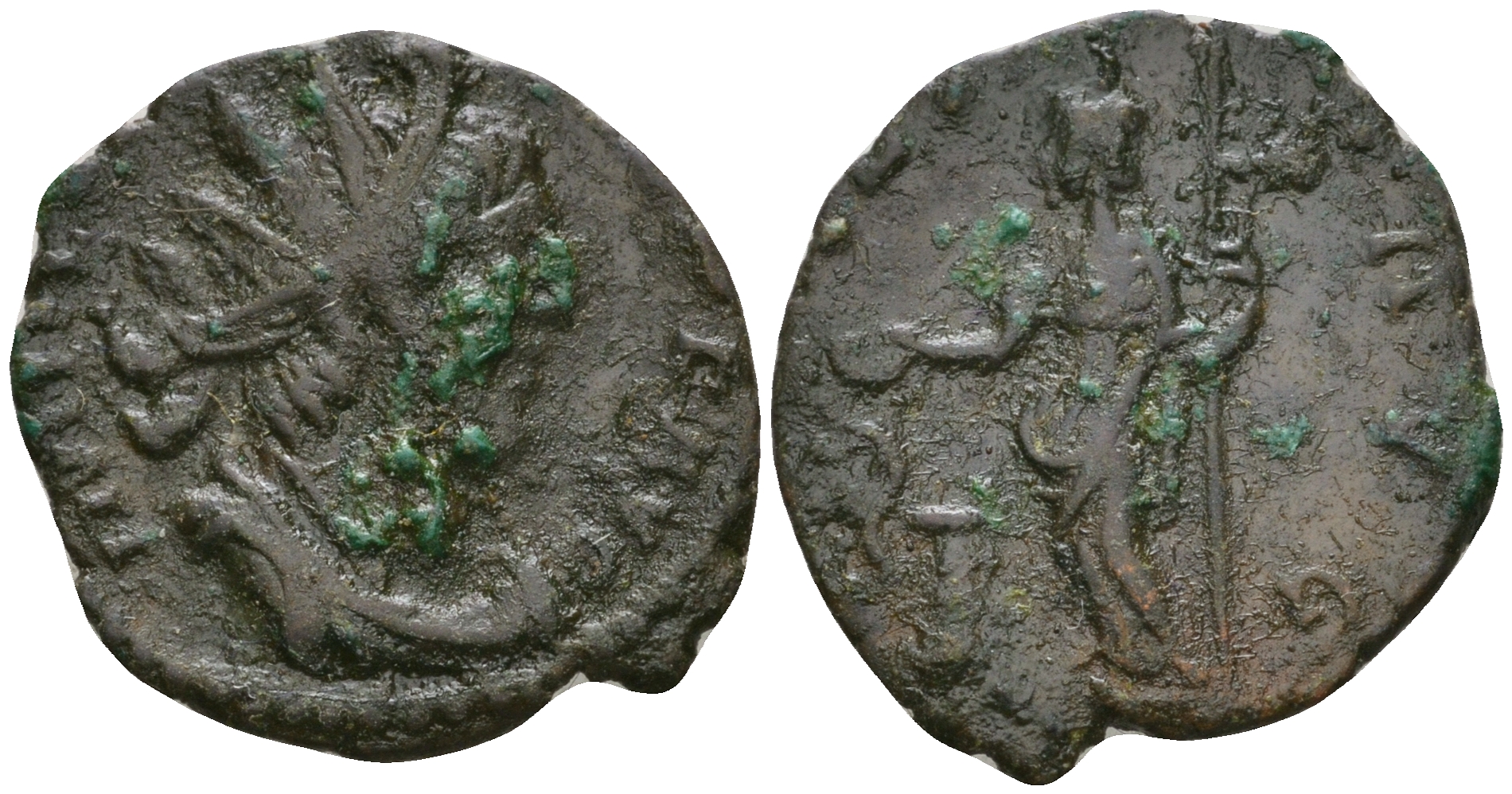 Римская Империя, императоры в Галлии антониниан 269 - 270 Викторин, IMP C VICTORINVS P F AVG, бюст императора / SALVS AVG, Салюта, персонификация Здоровья RIC 71 биллон 1073-19-74