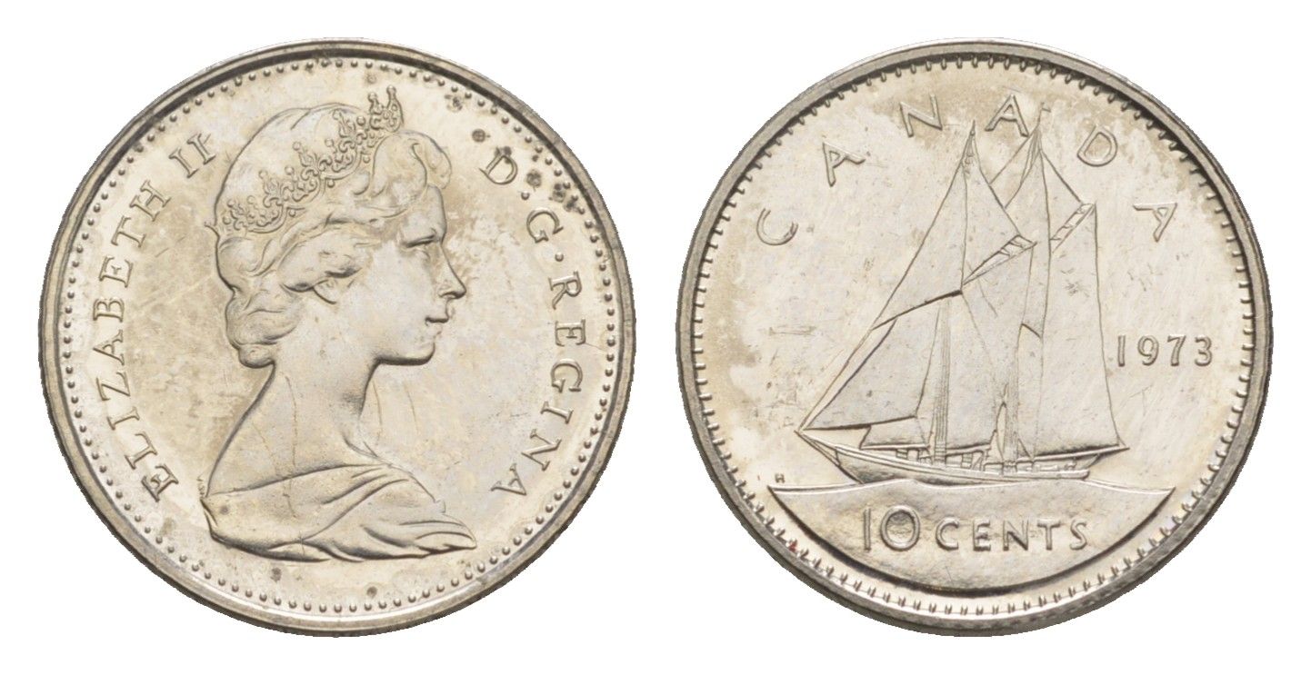 Канада 10 центов 1973 Елизавета II (1952-2022), парусник KM 77 никель PROOF-LIKE (BU) 4630-962