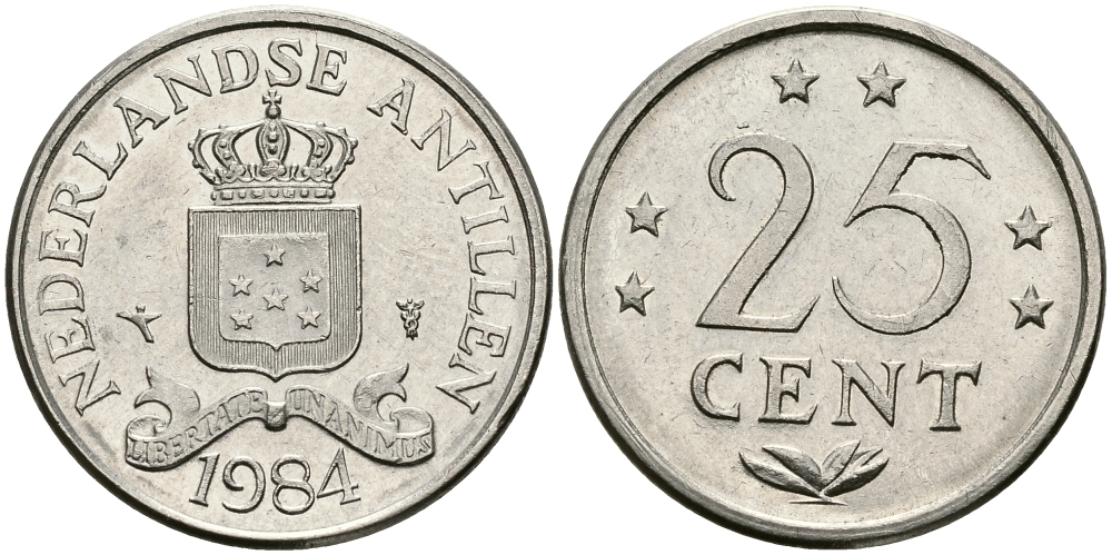 Нидерландские Антилы 25 центов 1984 Беатрикс (1980-2013) KM 11 никель 176-844