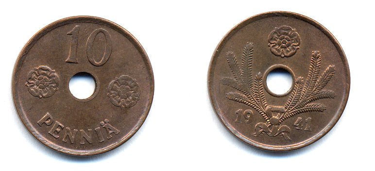 ФИНЛЯНДИЯ 10 ПЕННИ 1941 KM 33.1 медь 51-4932