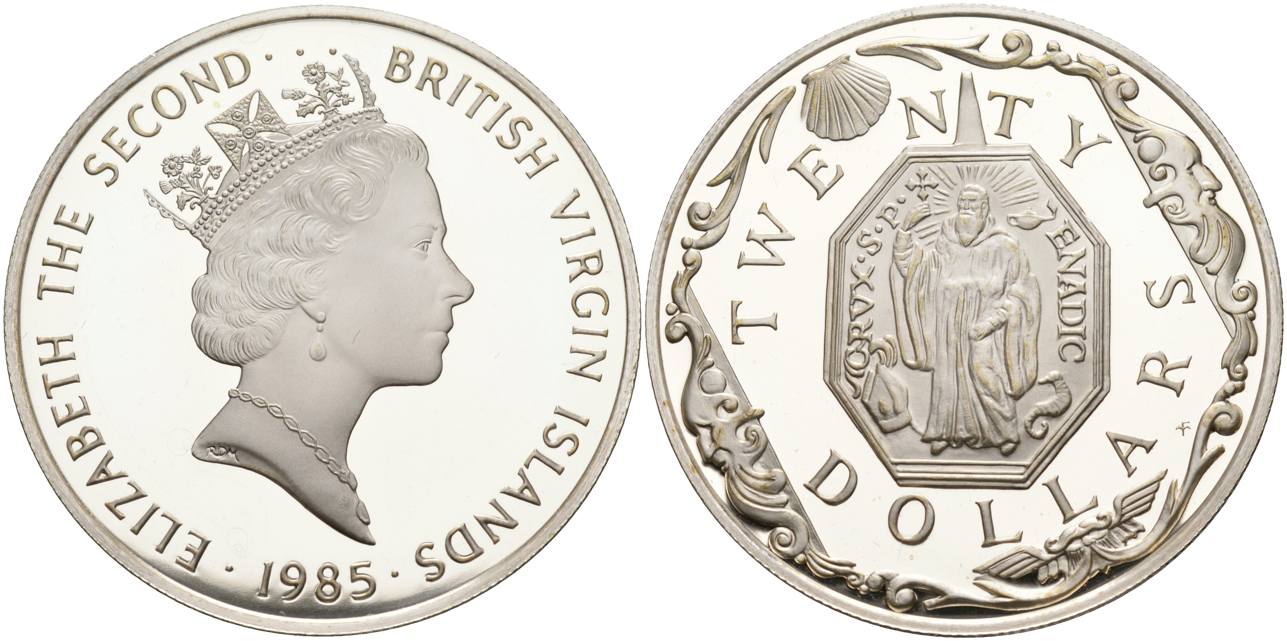 Британские Виргинские острова 20 долларов 1985 латунный медальон KM 61 серебро  PROOF  1095-2-63