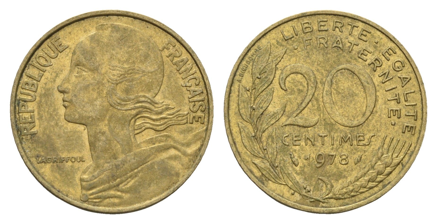 Франция 20 сантимов 1978 KM 930 алюминиевая бронза 4673-1122