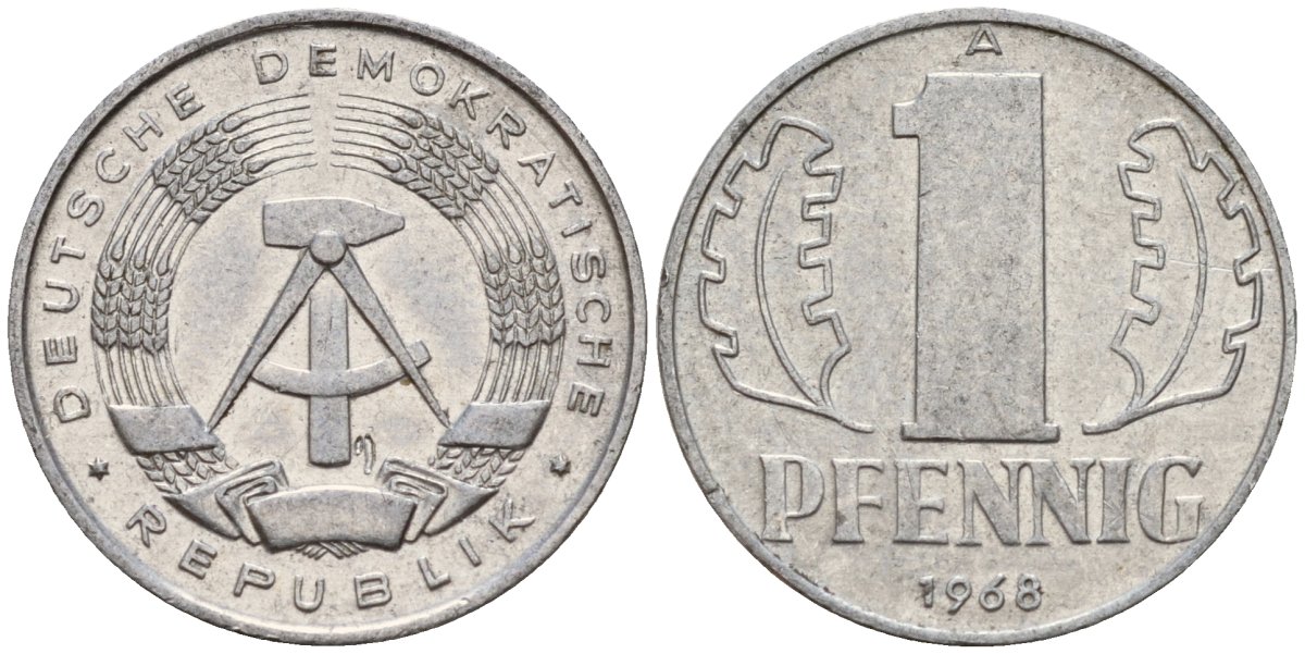ГДР 1 пфенниг 1968 A KM 8.1 алюминий 99-1017