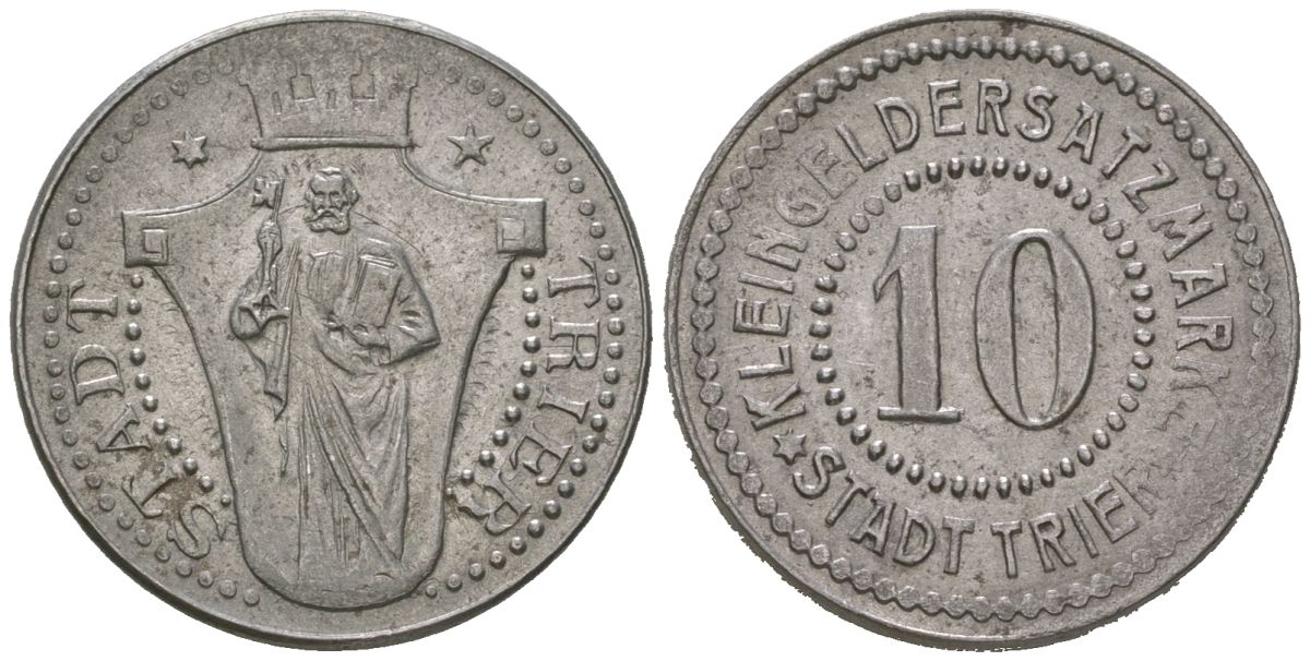 Трир (Пуссия, Рейн 10 пфеннигов ND БРАК, поворот на 140 градусов Funck 549.5, Men18 31517.5 железо 4380-435