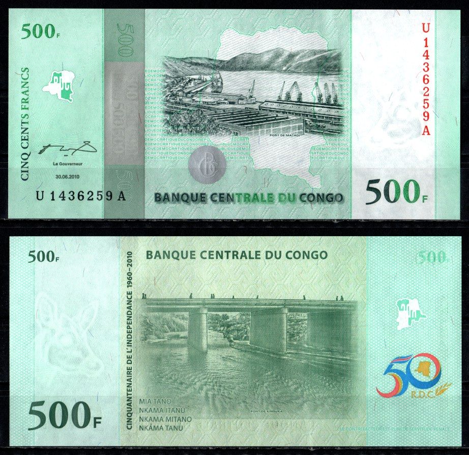 ДР Конго 500 франков 2010 Pick 100 бумага UNC (пресс) 7199-4-1