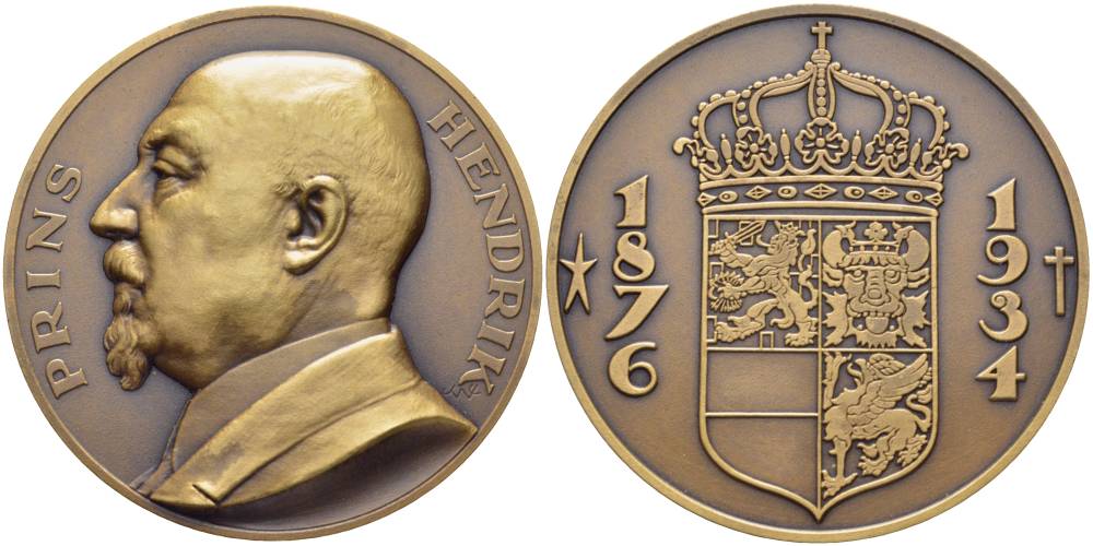 Нидерланды медаль ND Принц-консорт Генрих Мекленбург-Шверинский (1876-1934), муж королевы Вильгельмины, диаметр 50 мм.      1066-10-53