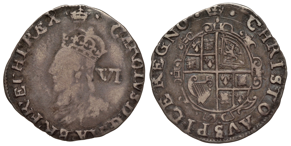 Англия 6 пенсов ND (1635-1636) Карл I (1625-1649) Spink 2813, KM 95 серебро 00-00