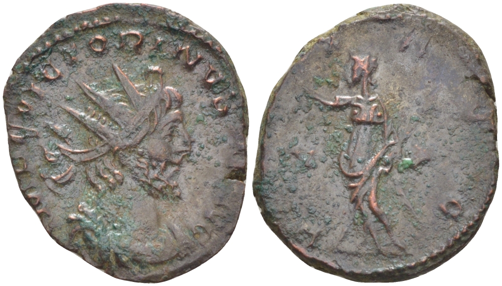 Римская Империя (императоры в Галлии) антониниан 269 Викторин. PAX AVG, Пация, персонификация Мира, Августа Треверов, Good Very fine RIC 117 биллон 1073-14-95