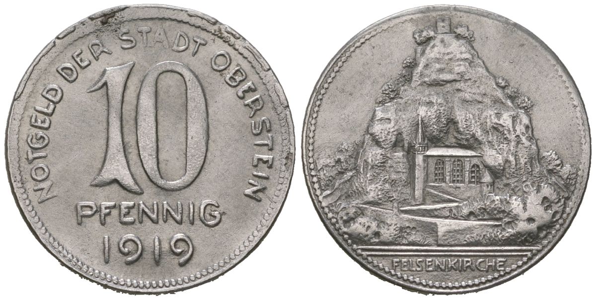 Оберштайн (Ольденбург) 10 пфеннингов 1919 Funck 394.1, Men18 24593.1 железо 4169-1248