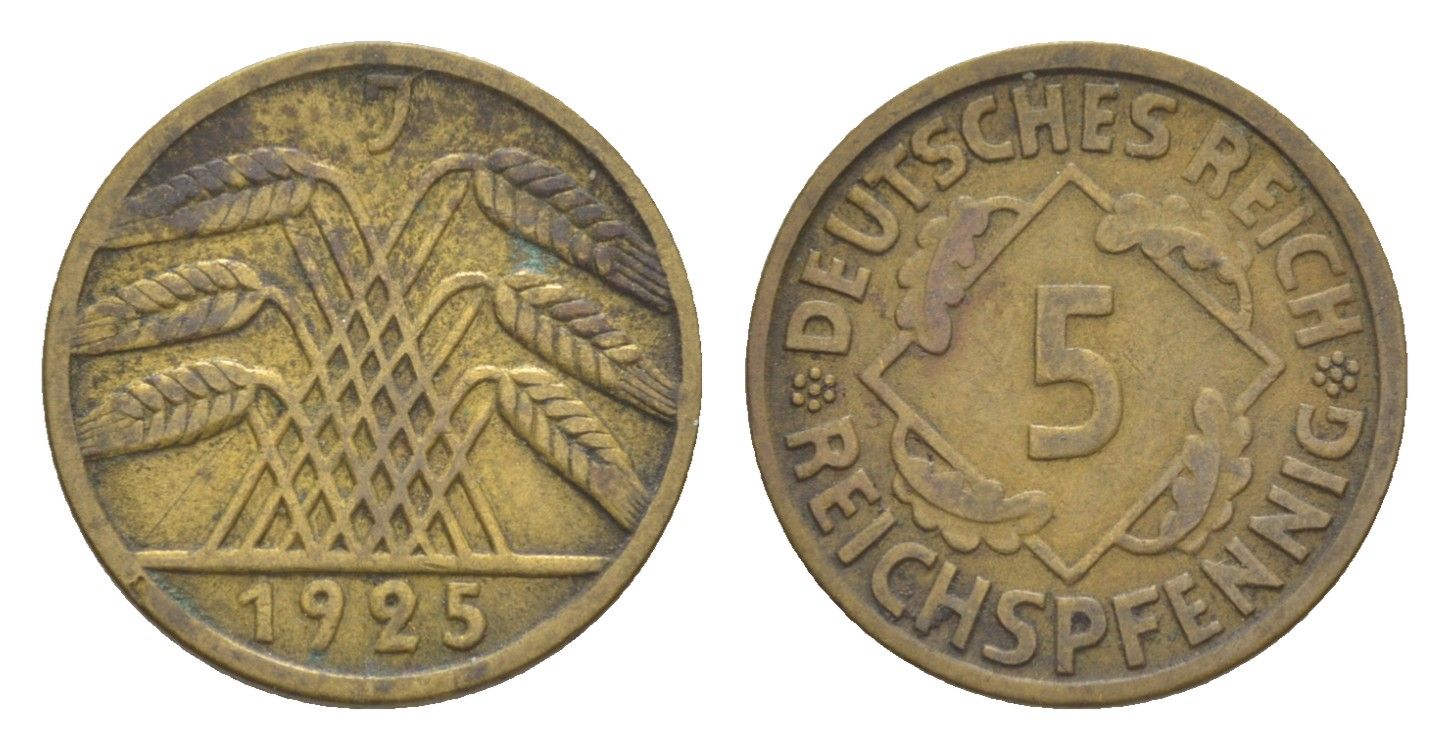 Германия 5 рейхспфеннигов 1925 J KM 39, J. 316 алюминиевая бронза 4636-733