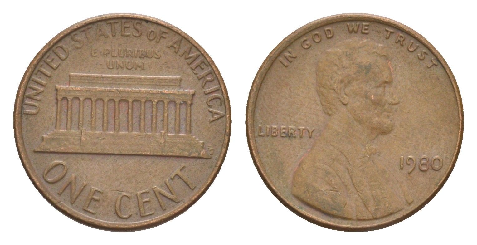 США 1 цент 1980 Авраам Линкольн KM 201 медь цинк 4649-1242