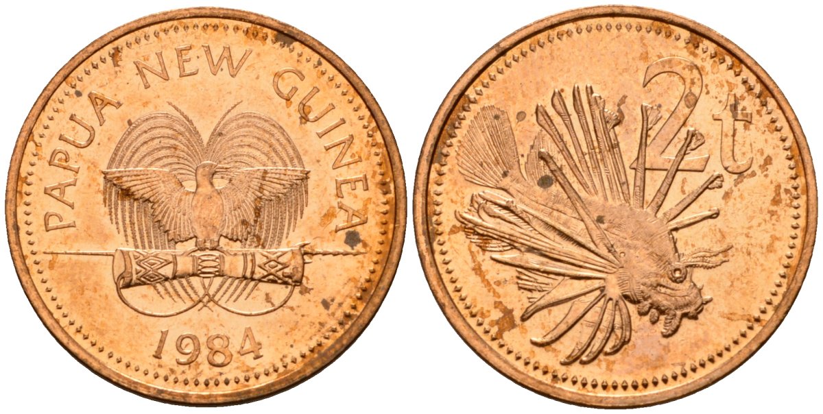 Папуа-Новая Гвинея 2 тойя 1984 Елизавета II (1953-) KM 2 бронза 4573-453
