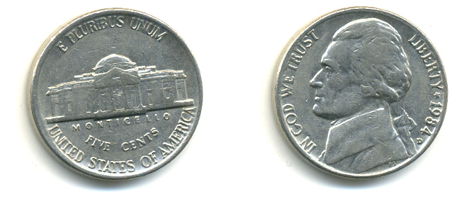 США 5 ЦЕНТОВ 1984 D ДЖЕФФЕРСОН KM А192 медно-никель 179-733