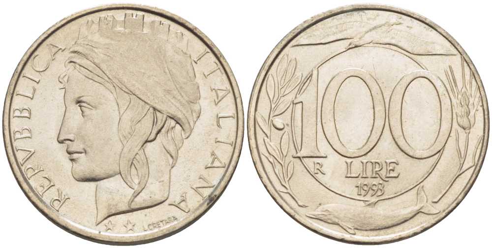 ИТАЛИЯ 100 ЛИР 1993 R KM 159 медно-никель 113-1234