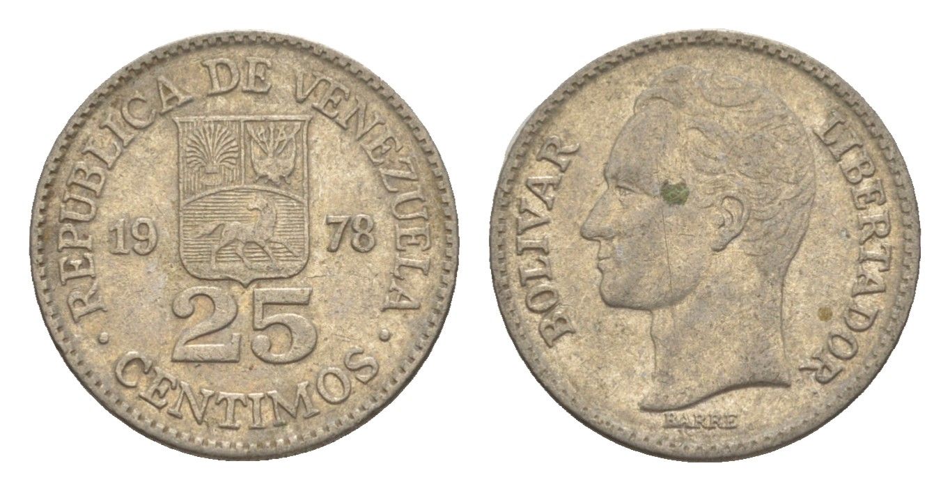 Венесуэла 25 сентимо 1978 Симон Боливар Y 50.1 никель 4580-165