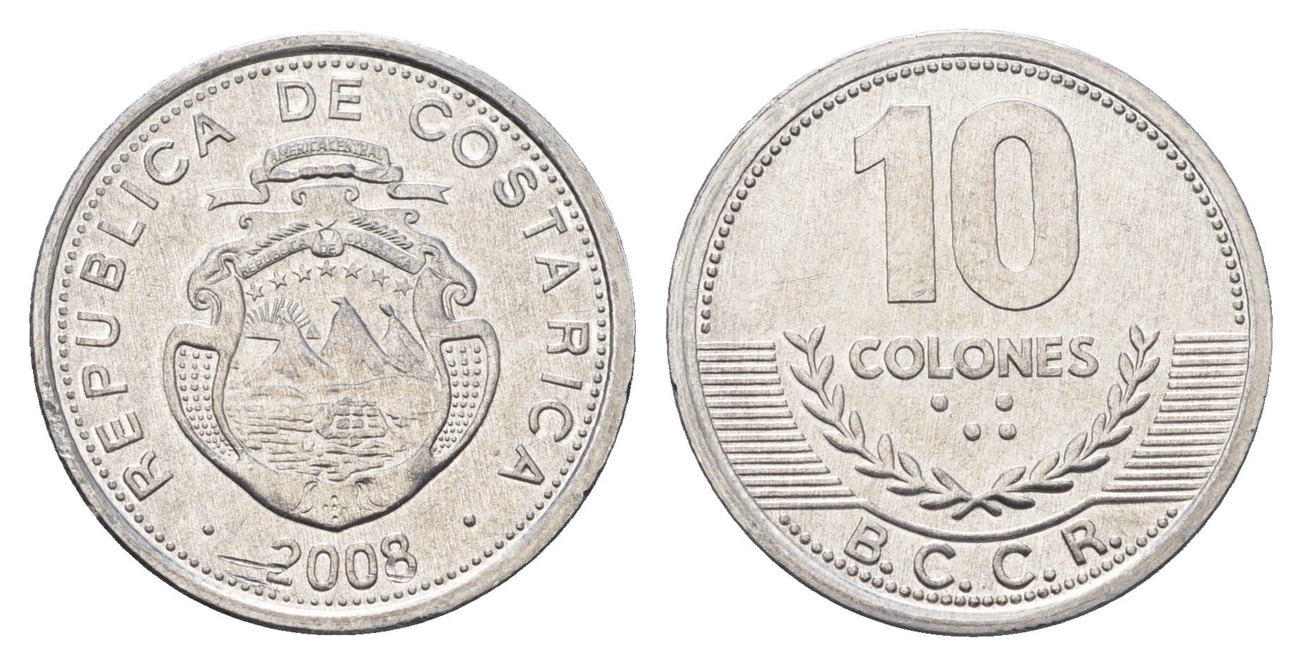 Коста-Рика 10 колонов 2008 KM 228b алюминий UNC 4698-456