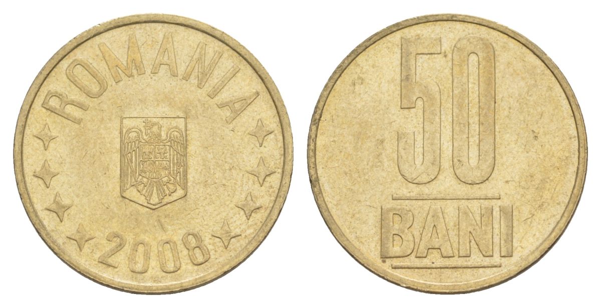 Румыния 50 бань (бани) 2008 KM 192 никель латунь aUNC 4635-151