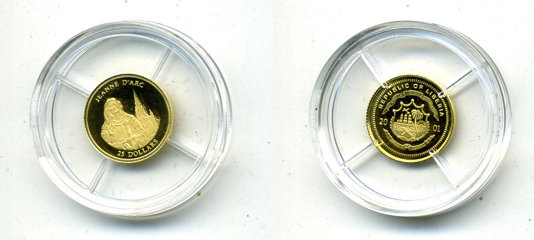 Либерия 25 долларов 2001 ЖАННА Д'АРК золото PROOF 00-000-00