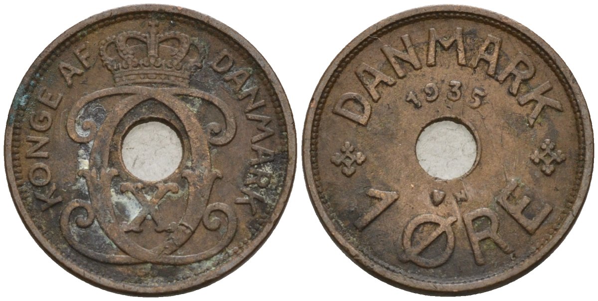 Дания 1 эре 1935 Кристиан X (1912-1947) KM 826 бронза 4147-428