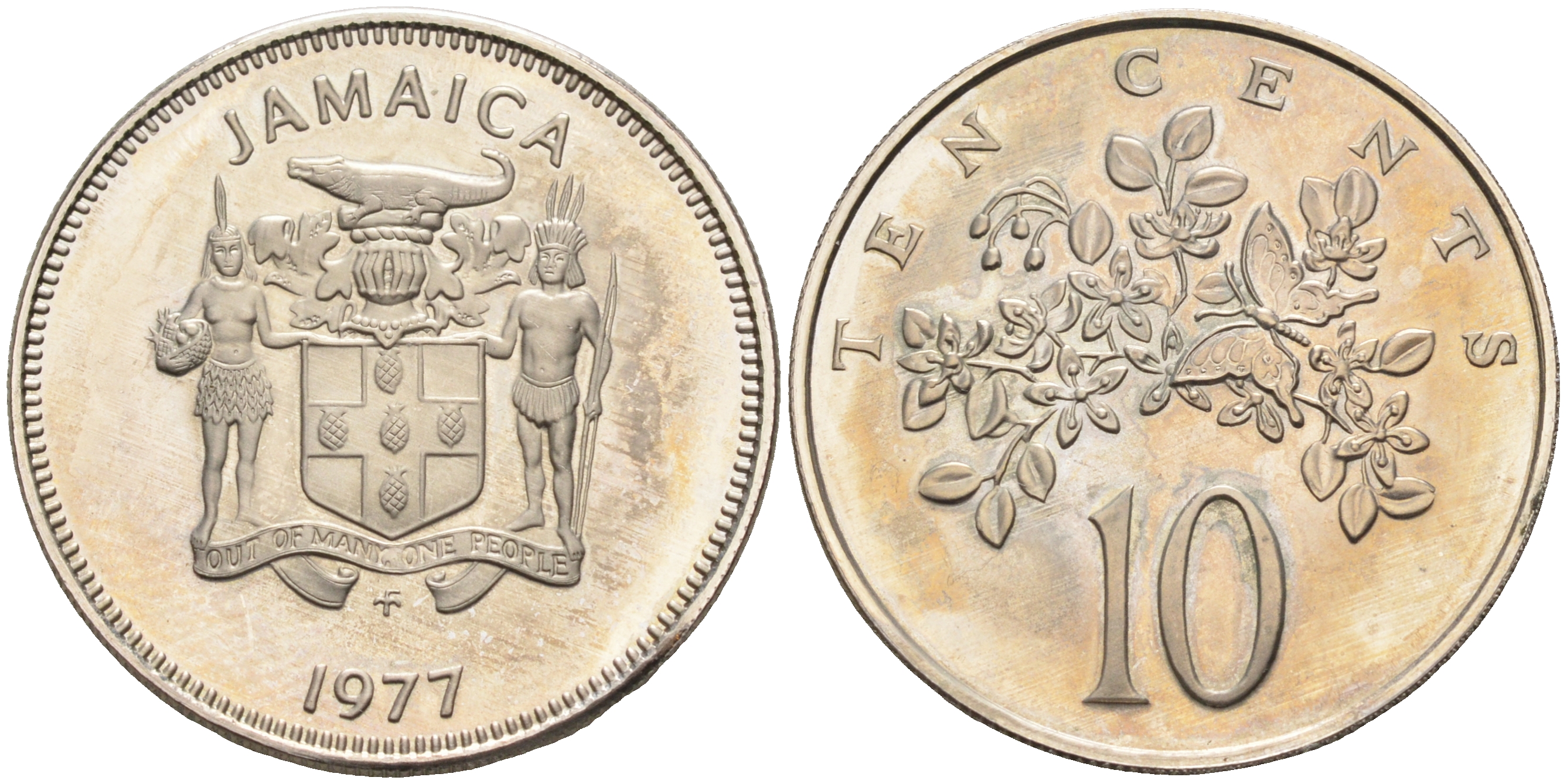 Ямайка 10 центов 1977 FM, тираж 10.000 экземпляров KM 54 медно-никель  PROOF   4591-637