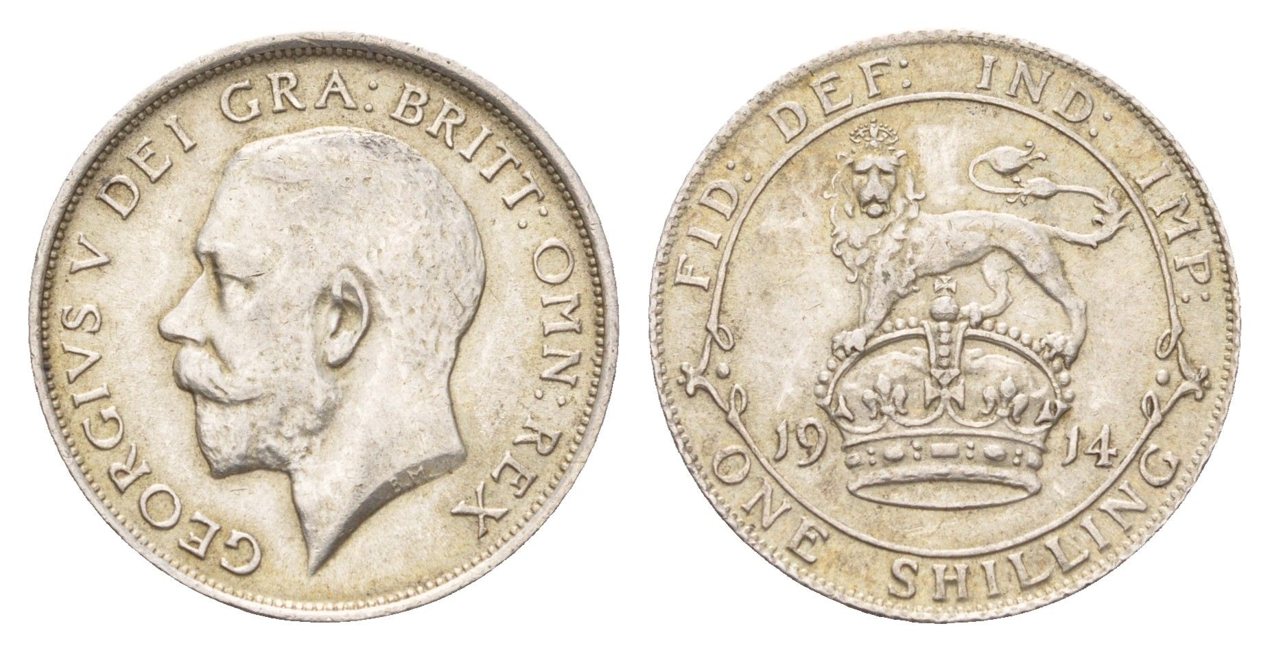 Великобритания 1 шиллинг 1914 Георг V (1910-1936) KM 816, Spink 4013 серебро aUNC 413-4811