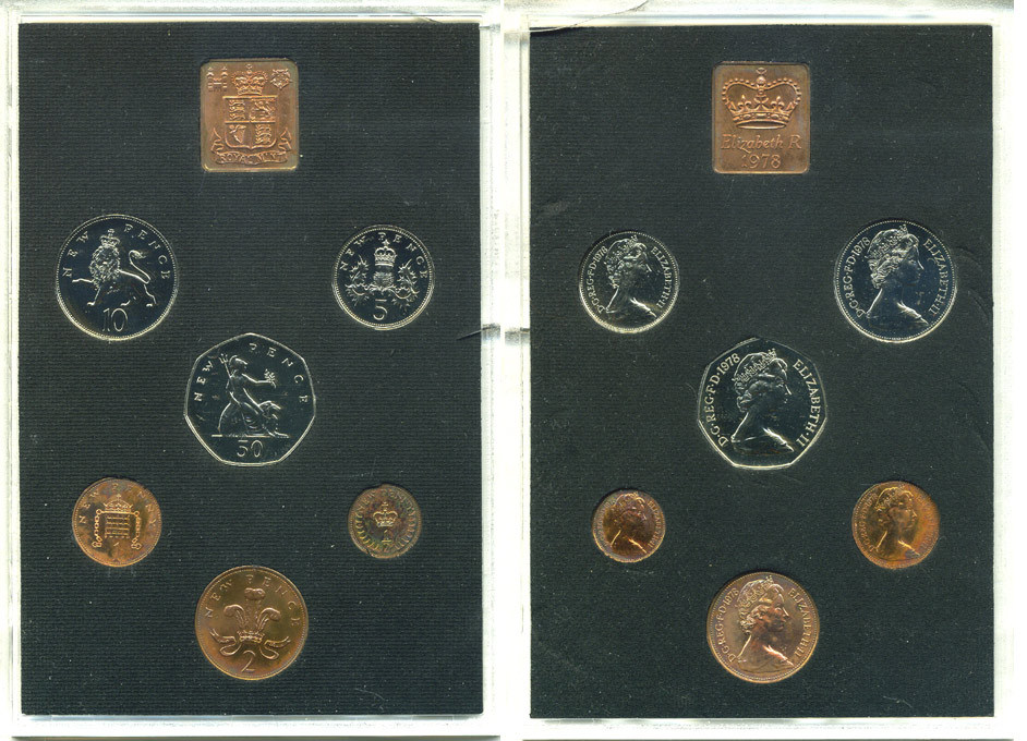 Великобритания официальный набор из 6 монет + жетон монетного двора 1978 в оригинальной пластиковой упаковке KM PS 34 PROOF  7-5-5-27