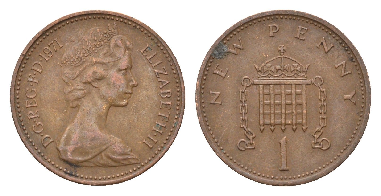 Великобритания 1 пенни 1971 Елизавета II (1952-2022) KM 915, Spink 4237 (B1) бронза 4697-924