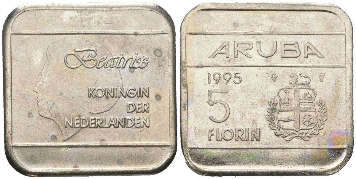 Аруба 5 флоринов 1995 Беатрикс (1980-2013) KM 12 сталь плакированная никелем 4619-346