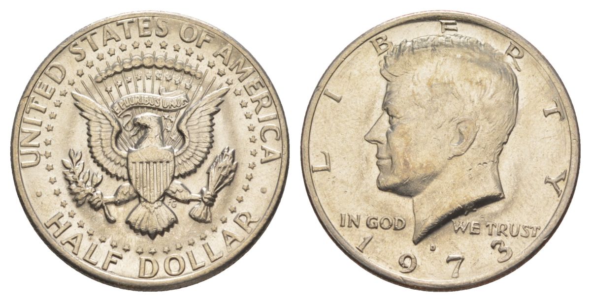 США 1/2 доллара (50 центов) 1973 Джон Кеннеди KM 202b медь плакированная медно-никелем aUNC 4536-115