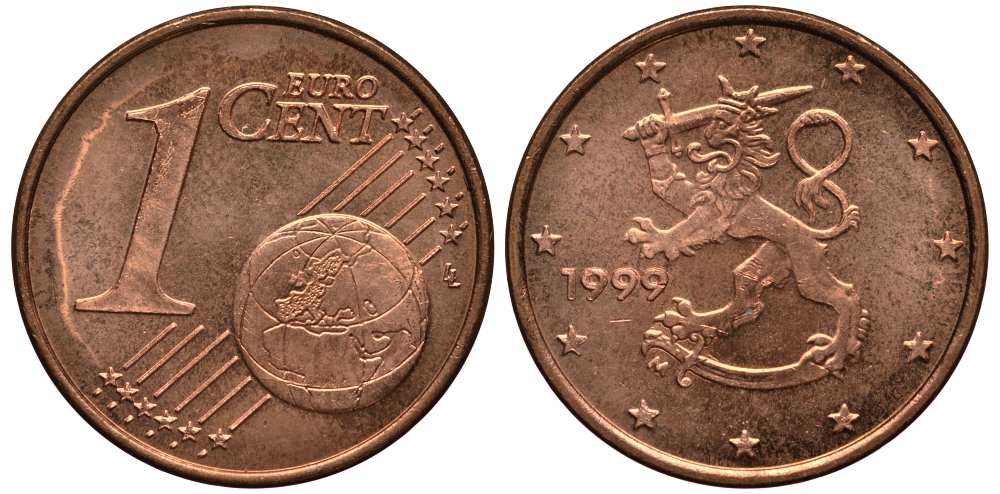 Финляндия 1 евроцент 1999 KM 98 сталь плакированная медью XF-UNC 4181-164
