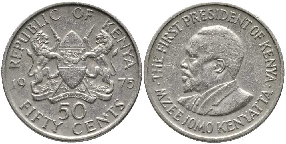 Кения 50 центов 1975 Джомо Кениата KM 13 медно-никель 110-617