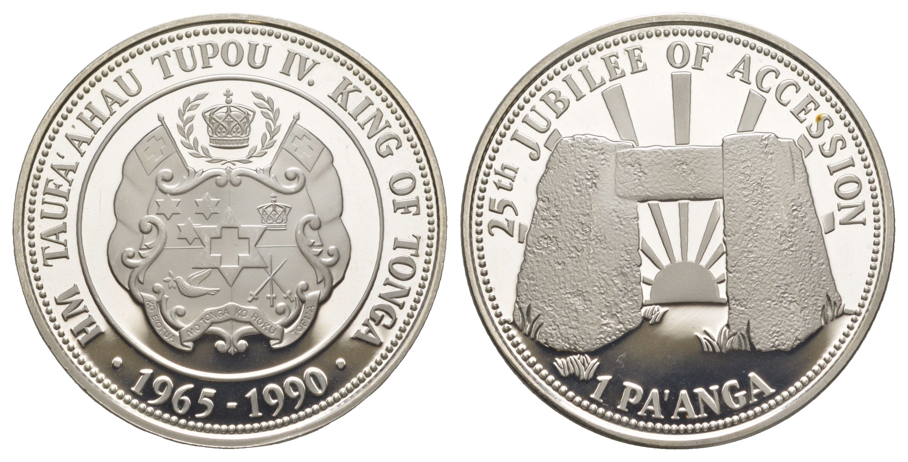 Тонга 1 паанга 1990 25-я годовщина вступления на престол Тупоу IV KM 175 серебро PROOF 1091-7-11