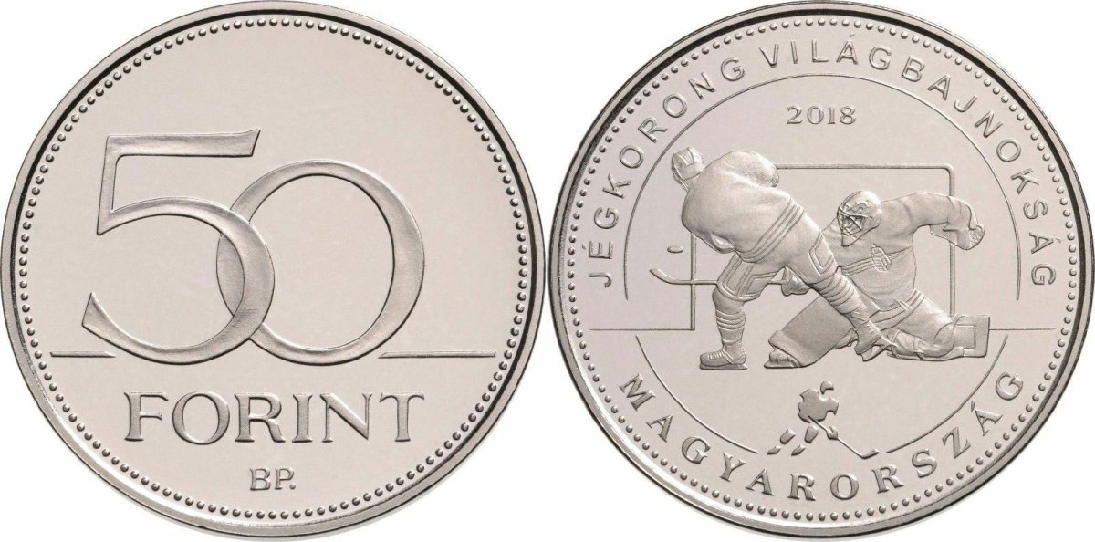 Венгрия 50 форинтов 2018 Чемпионат мира по хоккею с шайбой 2018 года KM NEW медно-никель UNC M28-19