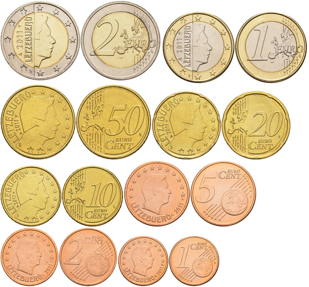 Люксембург евронабор 8 монет 2011 1, 2, 5, 10, 20, 50 евроцентов, 1, 2 евро UNC 183-421
