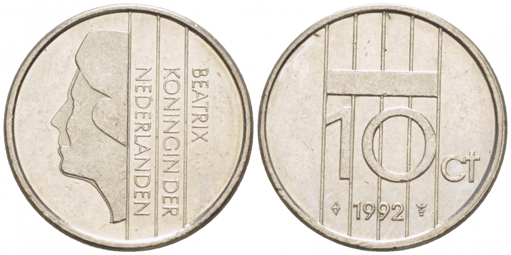 НИДЕРЛАНДЫ 10 ЦЕНТОВ 1992 БЕАТРИКС KM 202 бронза 3457-1235