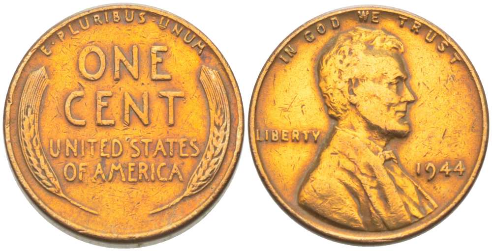 США 1 ЦЕНТ 1944 ЛИНКОЛЬН KM А132 медь цинк 218-924